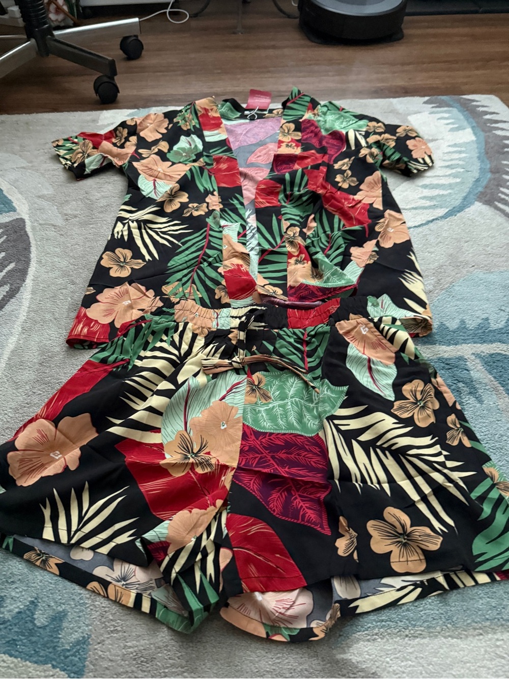 Tropical Floral Black Coverup Set - Black Floral Swim Coverup